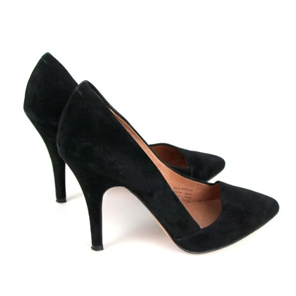 Madewell BLACK GENUINE LEATHER SUEDE MID HEEL POINTED CLASSIC PUMP SHOES Size 6